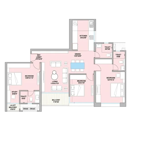 Ganga Legends County Bavdhan 3BHK Floor Plan Image