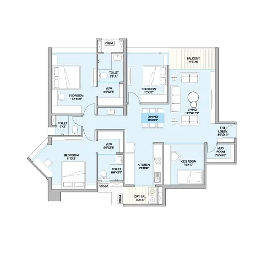 Ganga Legends County Bavdhan 4BHK Floor Plan Image